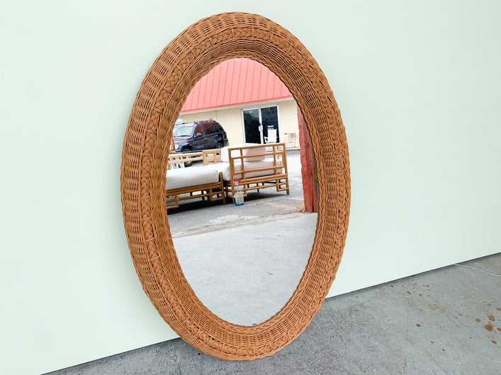 Oval Braided Wicker Chic Mirror