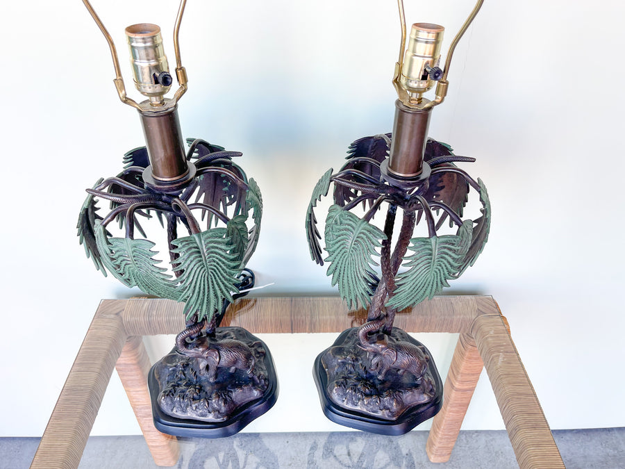 Pair of Curry and Company Elephant Palm Lamps