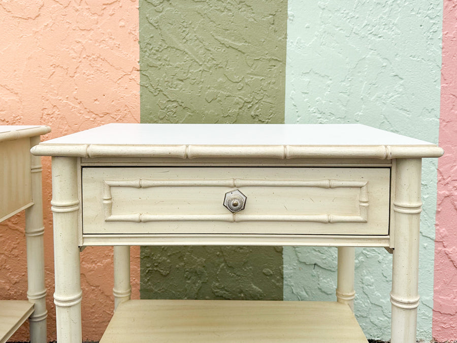 Pair of Thomasville Faux Bamboo Nightstands