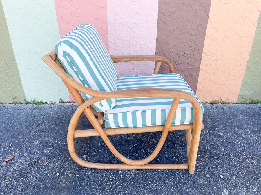 Pair of Sweet Striped Rattan Lounge Chairs