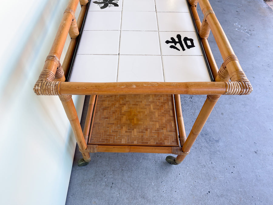 John Wisner for Ficks Reed Rattan Tile Top Cart