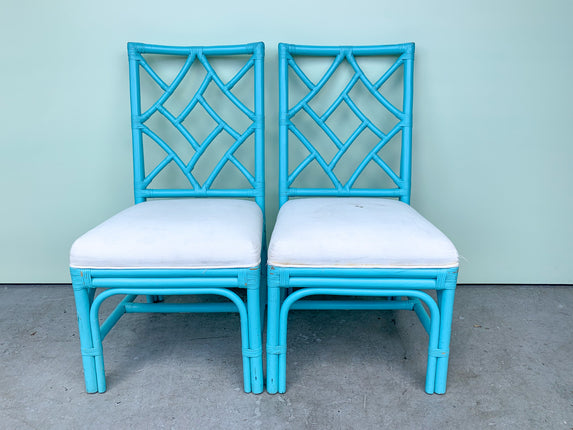 Pair of Rattan Turquoise Cockpen Chairs