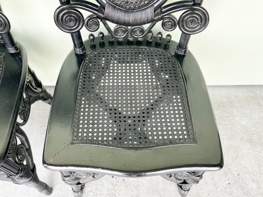 Pair of Whimsical Rattan and Cane Chairs