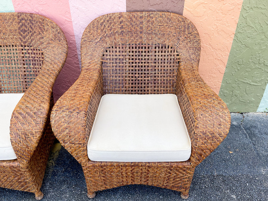 Pair of Woven Rattan Lounge Chairs