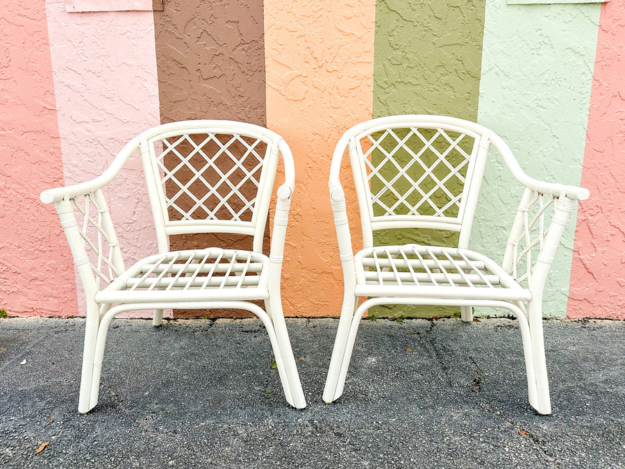 Pair of Rattan Lattice Love Chairs