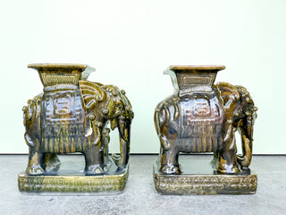 Pair of Terracotta Olive Green Elephant Garden Seats