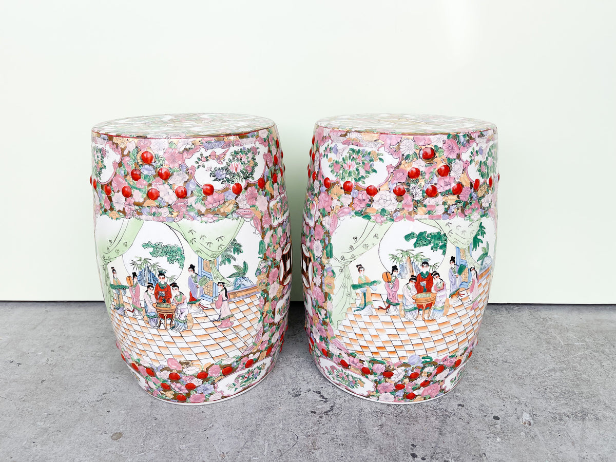 Pair of Rose Medallion Style Garden Seats