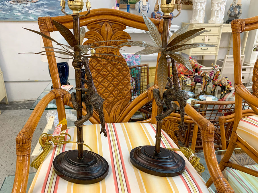 Pair of Tole Monkey Palm Tree Lamps