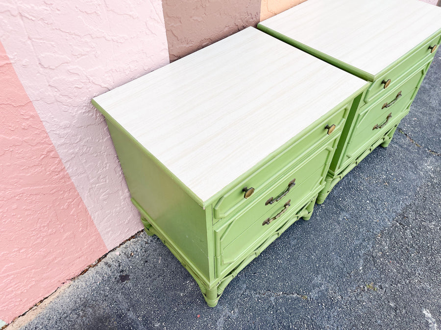 Pair of Ficks Reed Green Nightstands