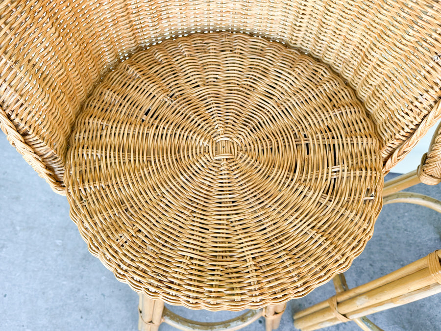 Pair of Braided Rattan and Wicker Bar Stools