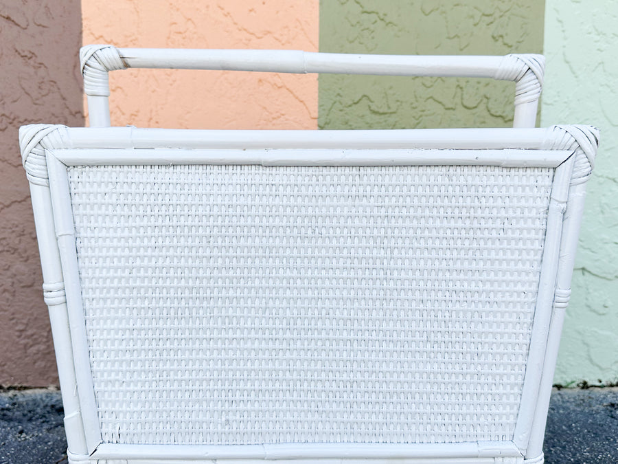 White Rattan Magazine Rack