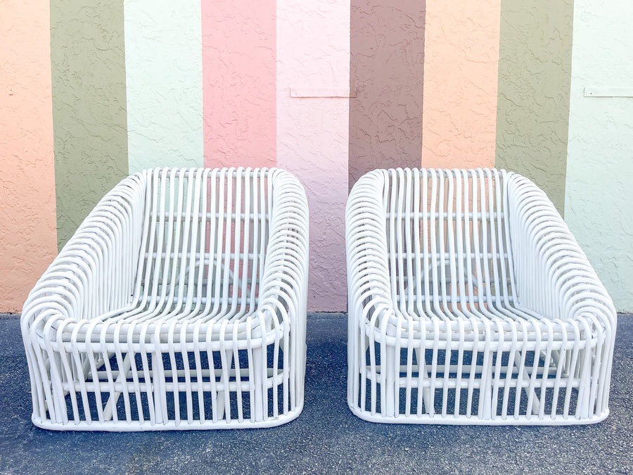 Pair of Fab Painted Henry Olko Style Lounge Chairs