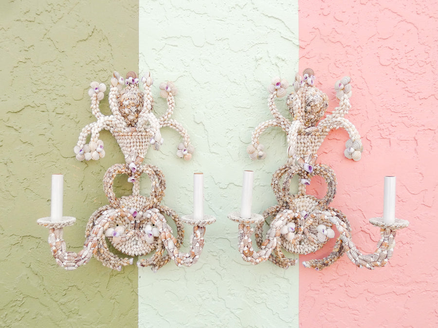 Pair of Shell Encrusted Wall Sconces