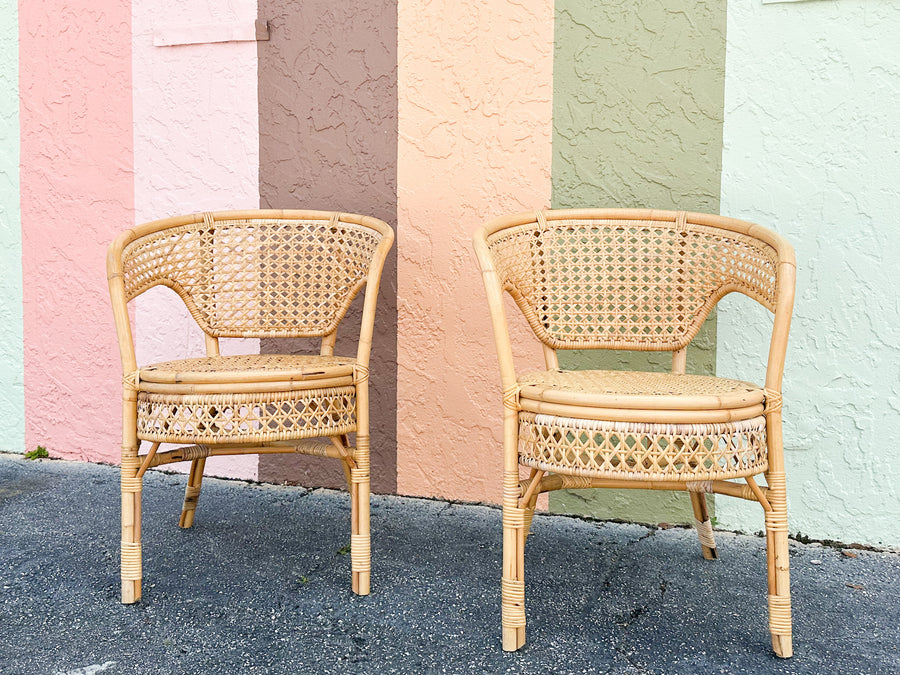 Pair of Cute Rattan and Cane Barrel Chairs