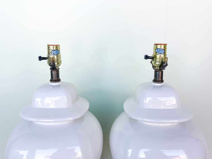 Pair of White Ginger Jar Lamps