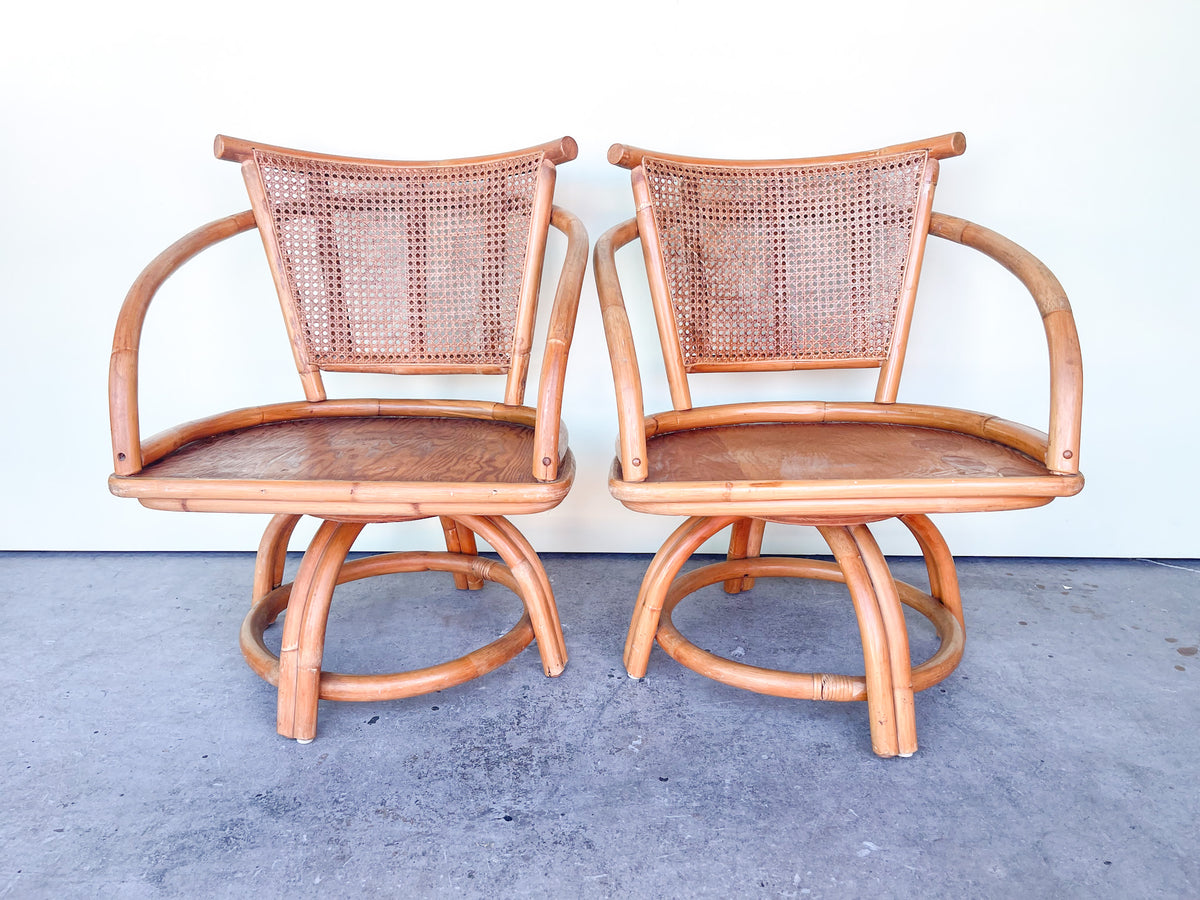 Pair of Sweet Cane and Rattan Pagoda Chairs