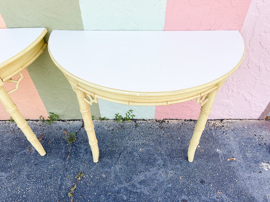 Pair of Faux Bamboo Demilunes