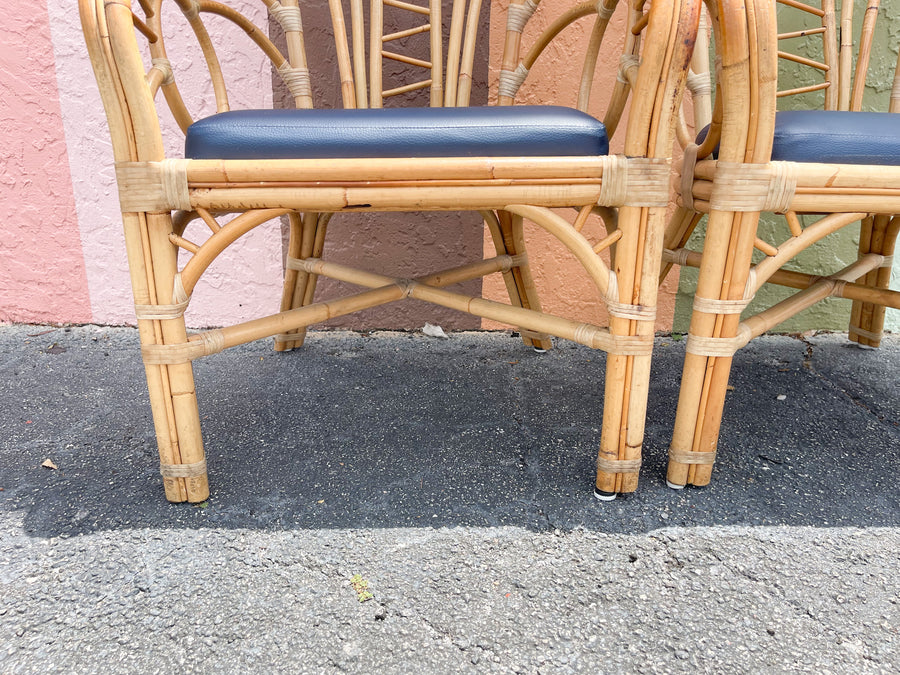 Pair of Coastal Rattan Arm Chairs