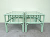 Pair of Sea Green Rattan End Tables