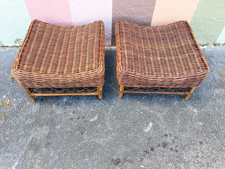 Pair of Rattan Ottomans