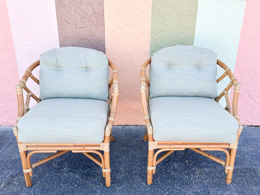 Pair of Chippendale Rattan Lounge Chairs