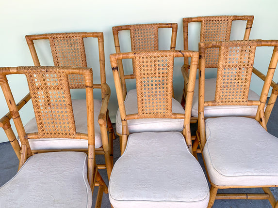 Set of Six Rattan and Cane Dining Chairs