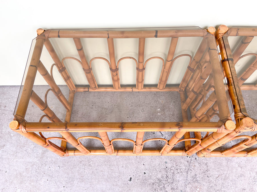 Pair of Old Florida Rattan Side Tables
