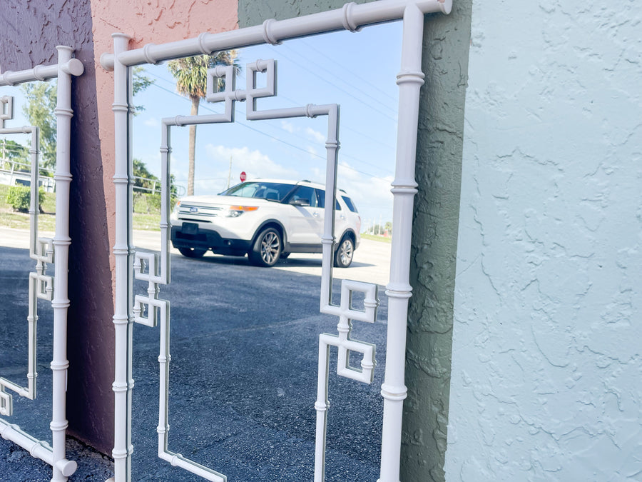 Pair of Faux Bamboo Greek Key Mirrors