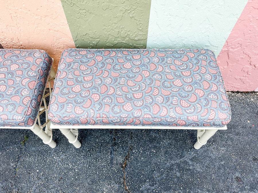 Pair of Ficks Reed Rattan Benches