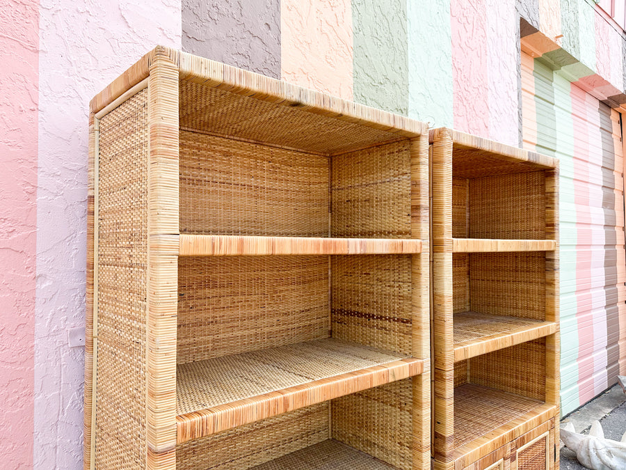 Pair of Rattan Wrapped Cabinets