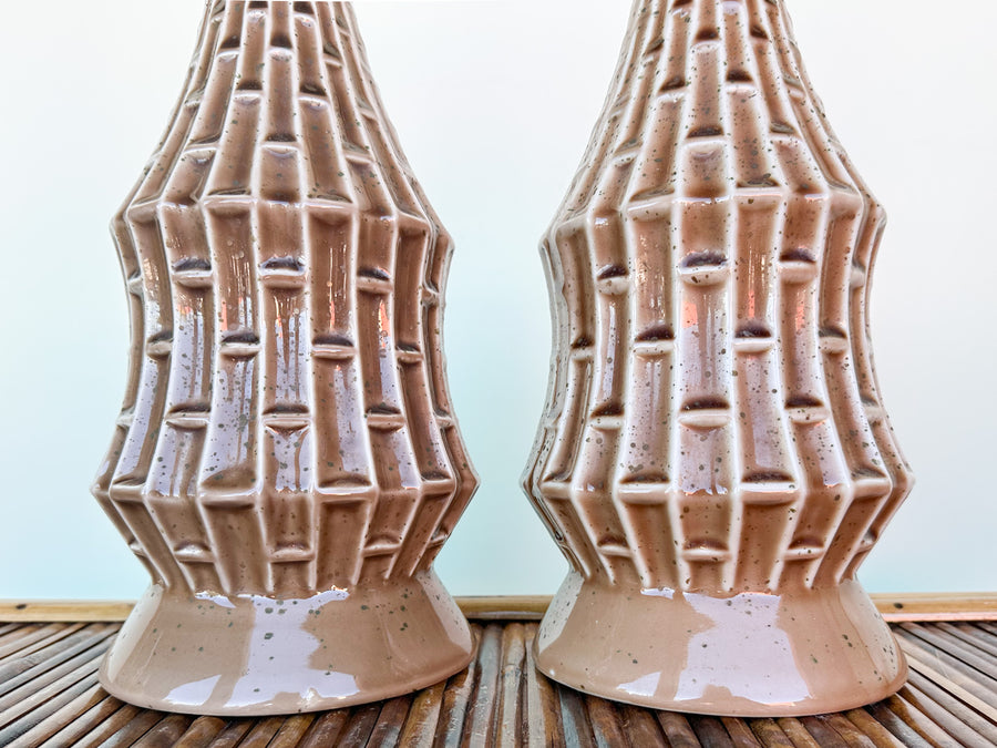 Pair of MCM Tiki Ceramic Lamps