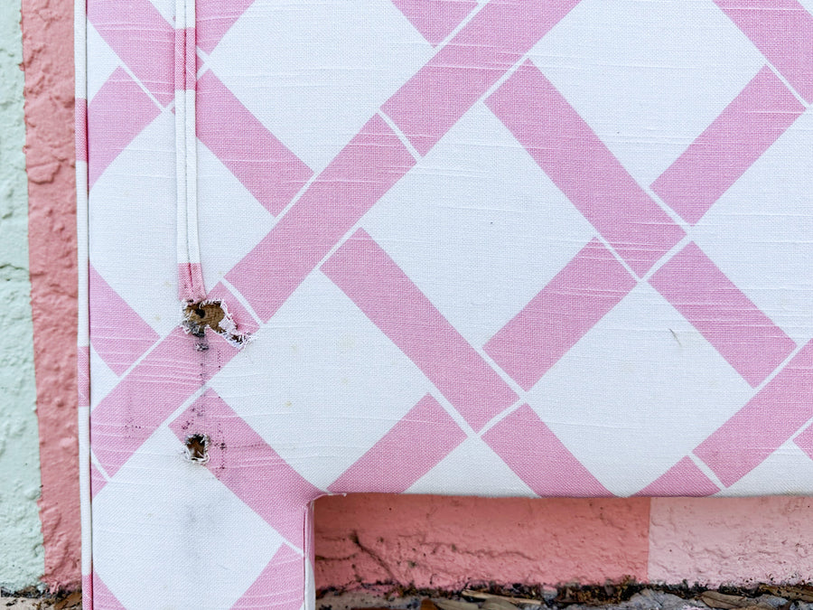 Pair of Pink Lattice Upholstered Twin Headboards