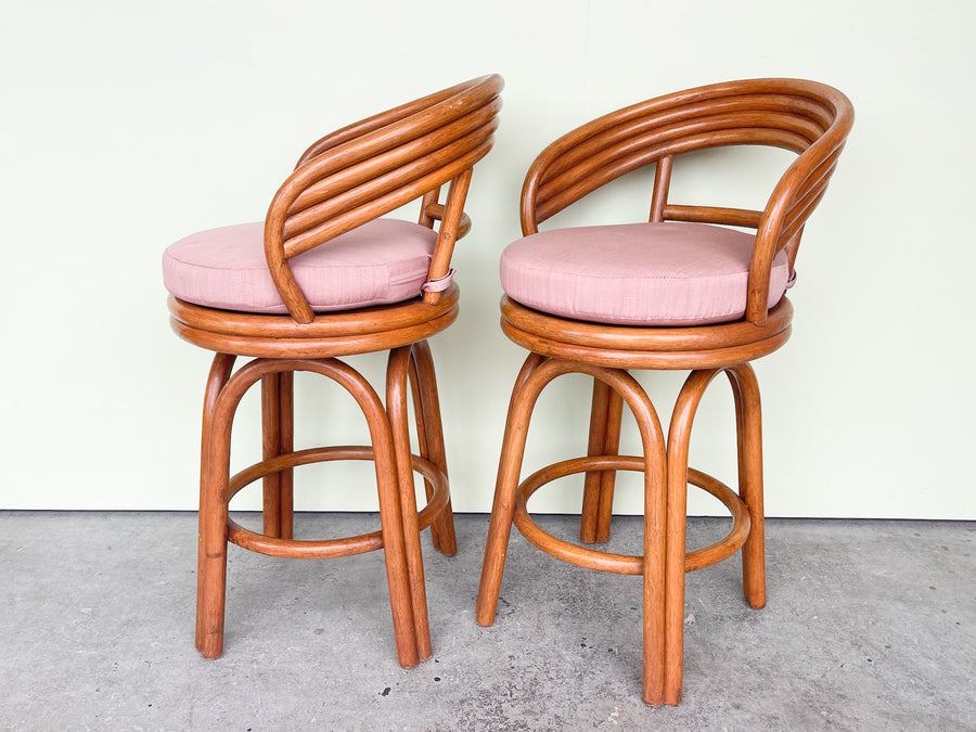 Pair of Rattan Barrel Counter Stools