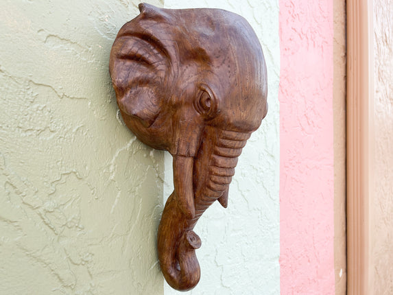 Carved Wood Elephant Wall Sconce