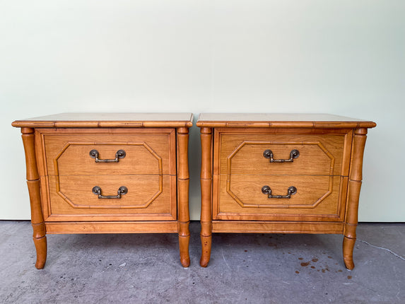 Pair of Natural Faux Bamboo Nightstands