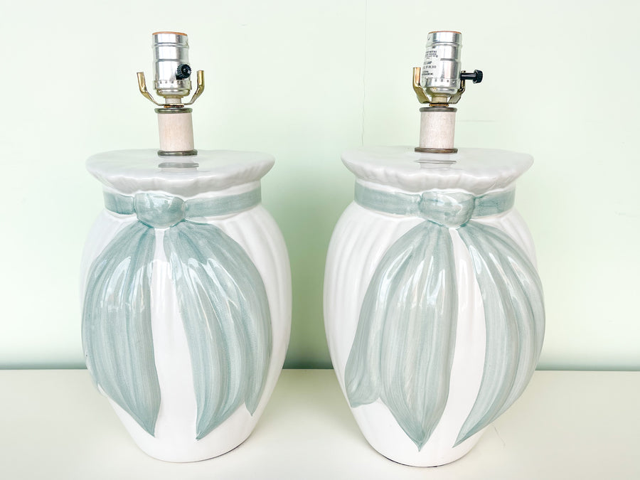 Pair of Sweet Celadon Bow Lamps