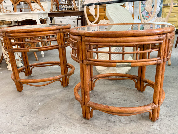 Pair of Rattan Flower Side Tables