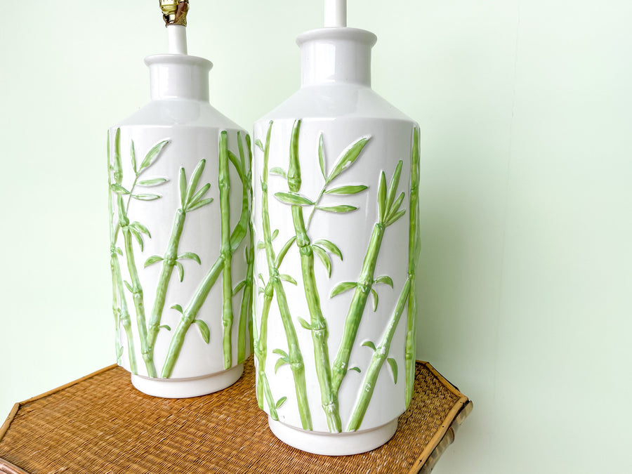 Pair of Ceramic Bamboo Lamps