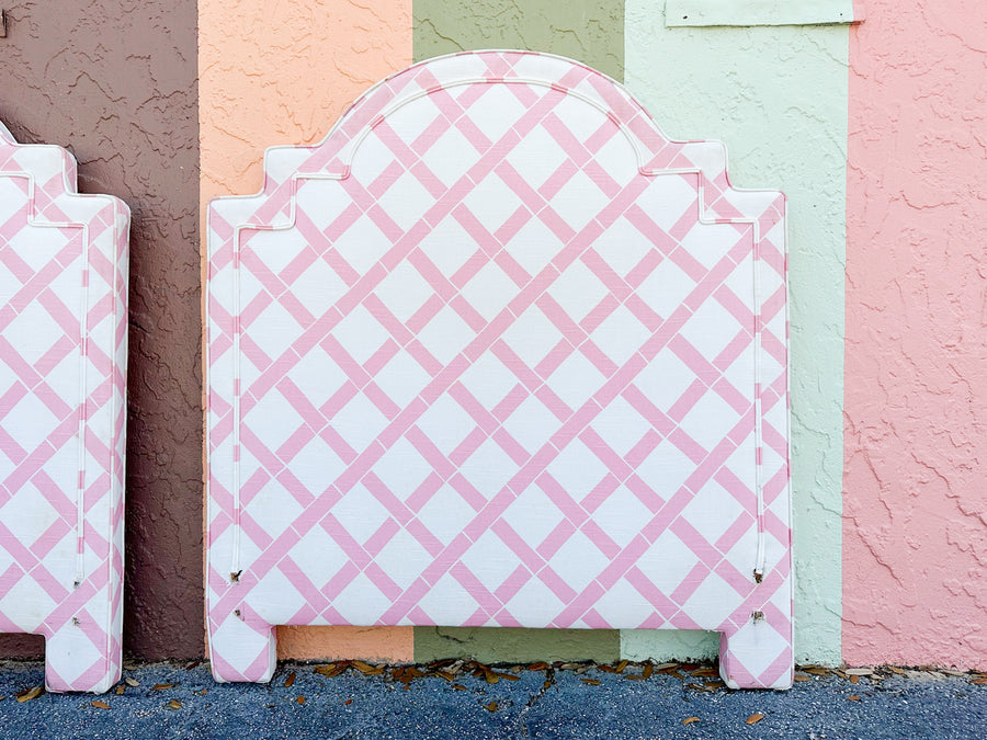 Pair of Pink Lattice Upholstered Twin Headboards