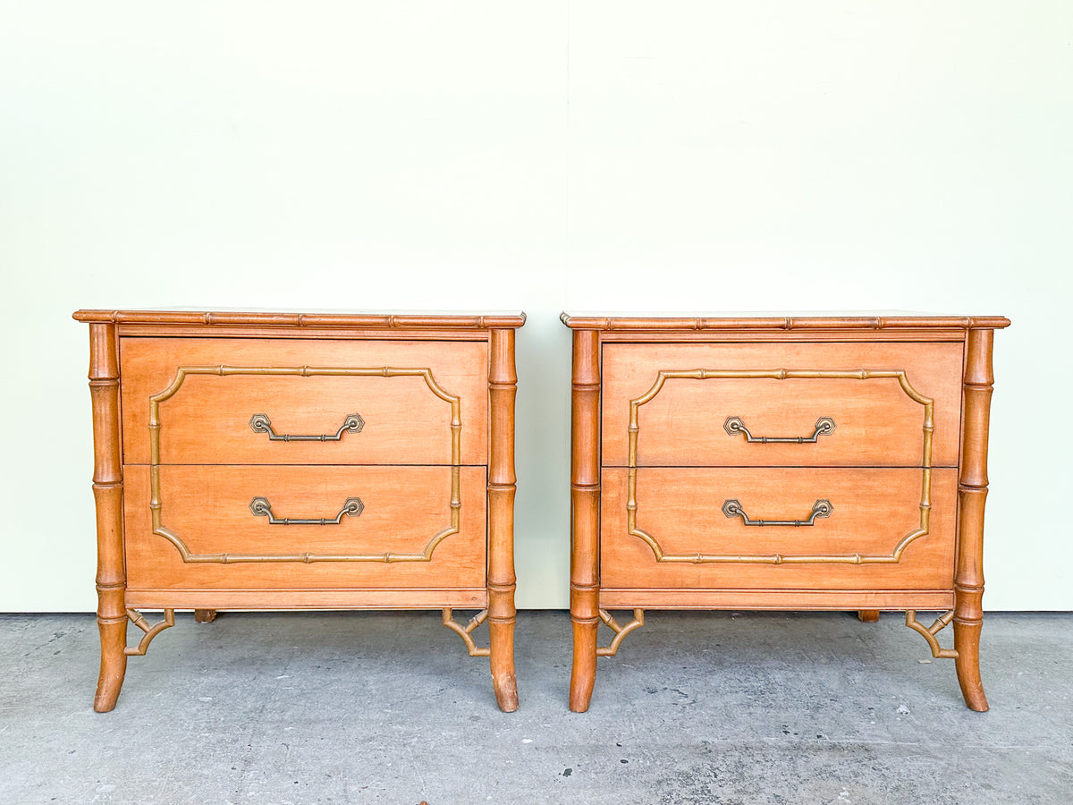 Pair of Palm Beach Faux Bamboo Nightstands