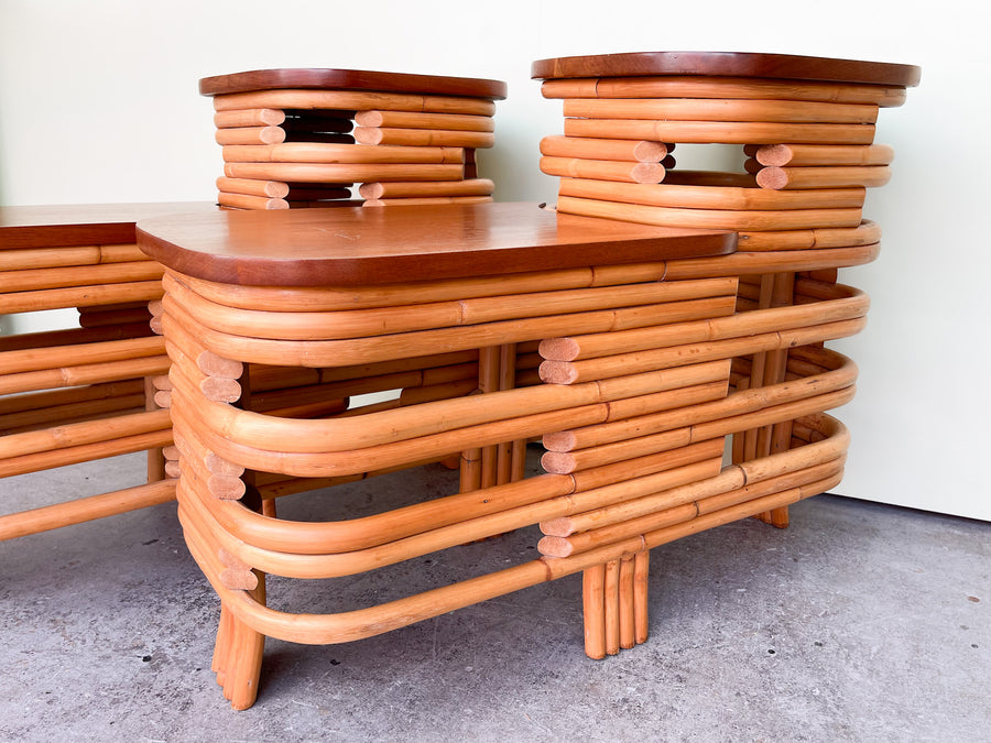 Pair of Frankl Style Rattan Side Tables