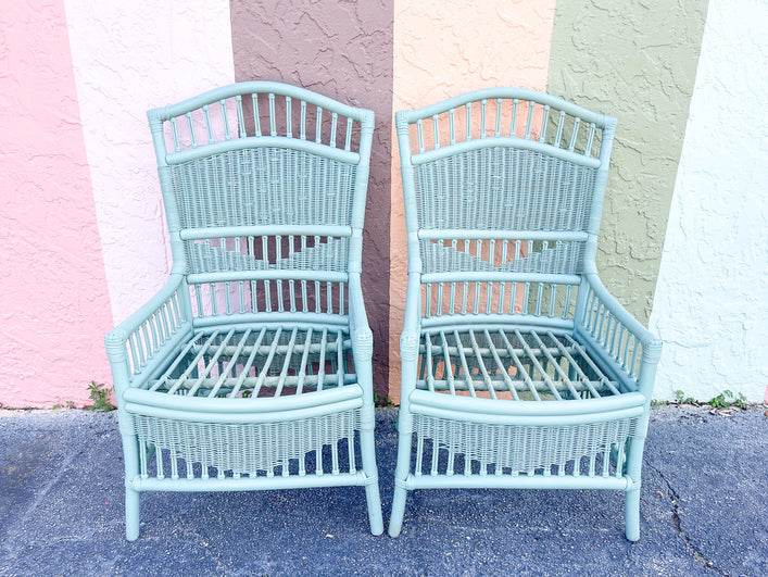 Pair of Seafoam Rattan Side Chairs