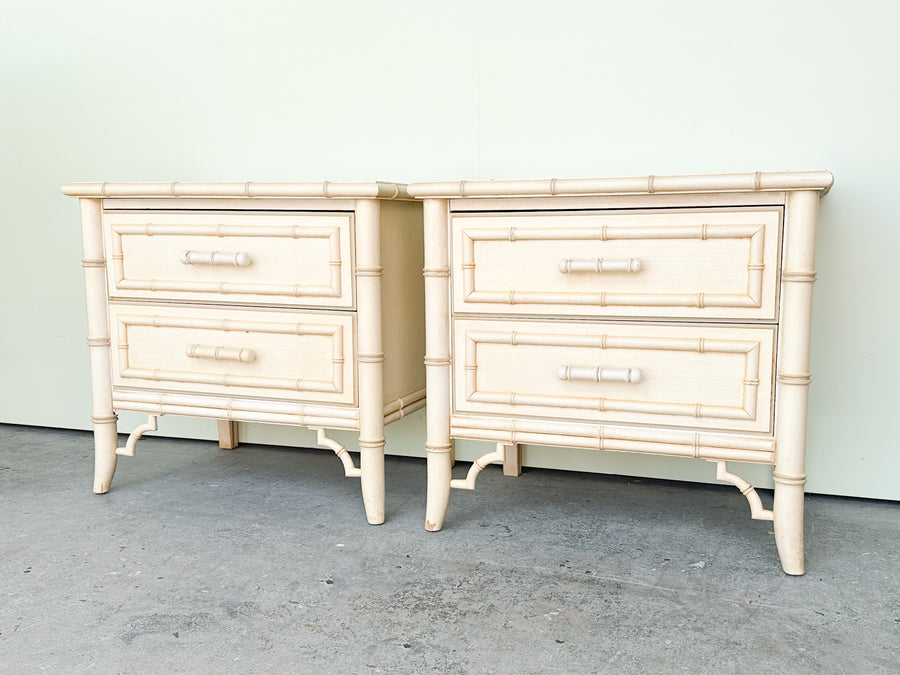 Pair of Palm Beach Chic Faux Bamboo Nightstands