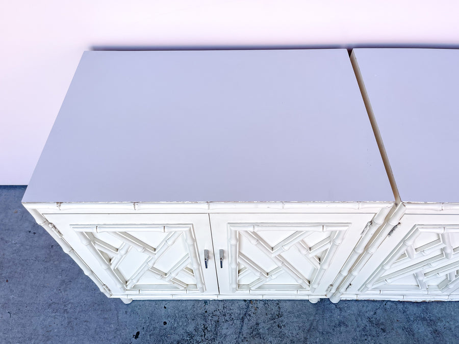 Pair of Faux Bamboo Chippendale Nightstands