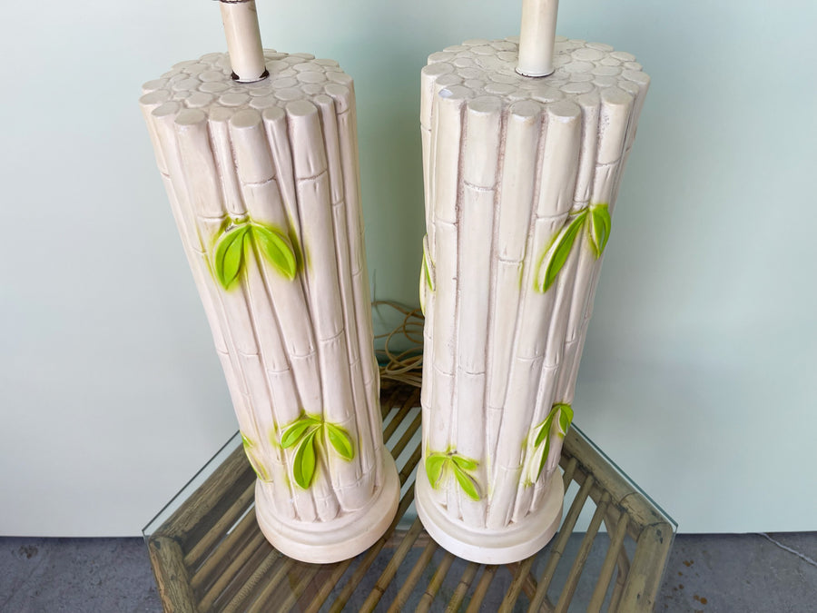 Pair of Faux Bamboo Leaf Lamps