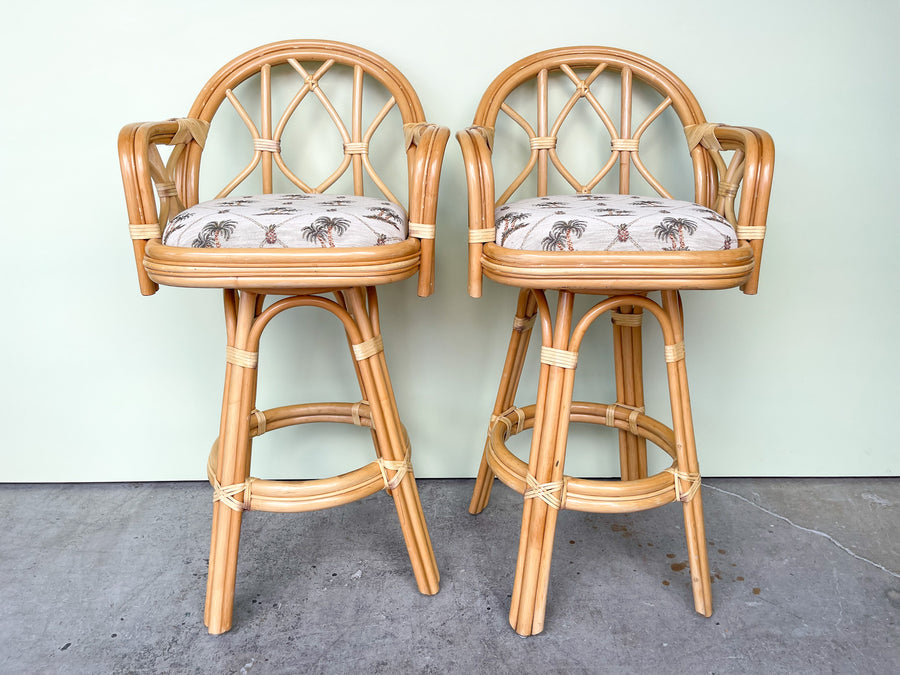 Pair of Coastal Rattan Bar Stools