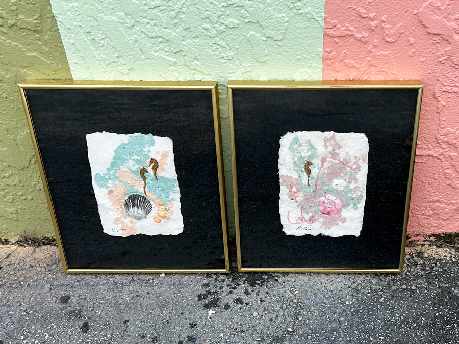 Pair of Linen and Shell Original Art