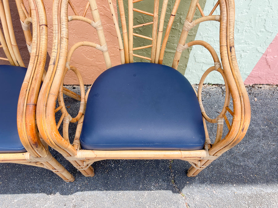Pair of Coastal Rattan Arm Chairs