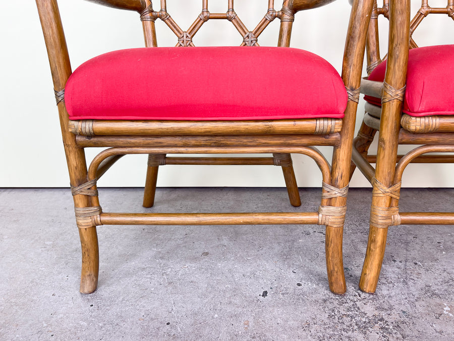 Pair of Rattan Fretwork Arm Chairs