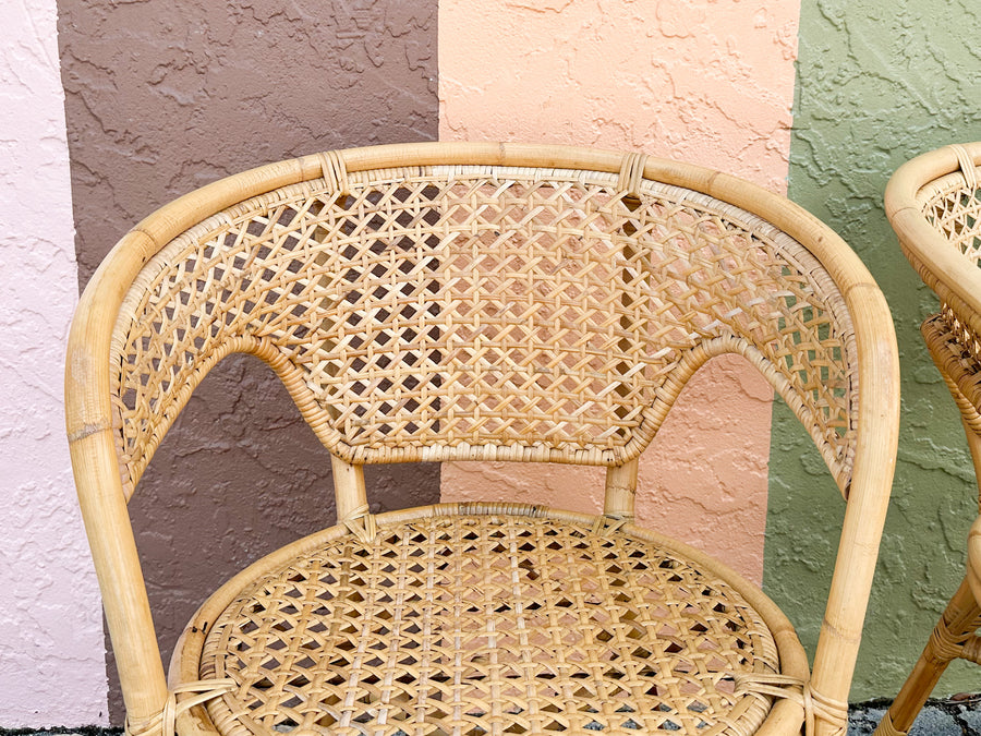 Pair of Cute Rattan and Cane Barrel Chairs